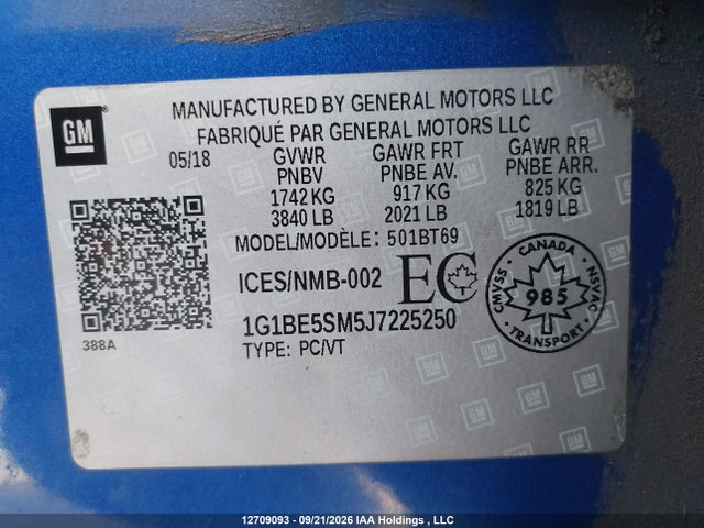 Chevrolet CRUZE LT 2018 1G1BE5SM5J7225250 Image 18