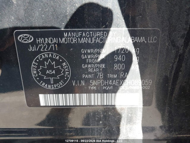 Aukcja sprzedaży 2012 Hyundai Elantra, vin: 5NPDH4AEXCH089059, numer aukcji: 12709115