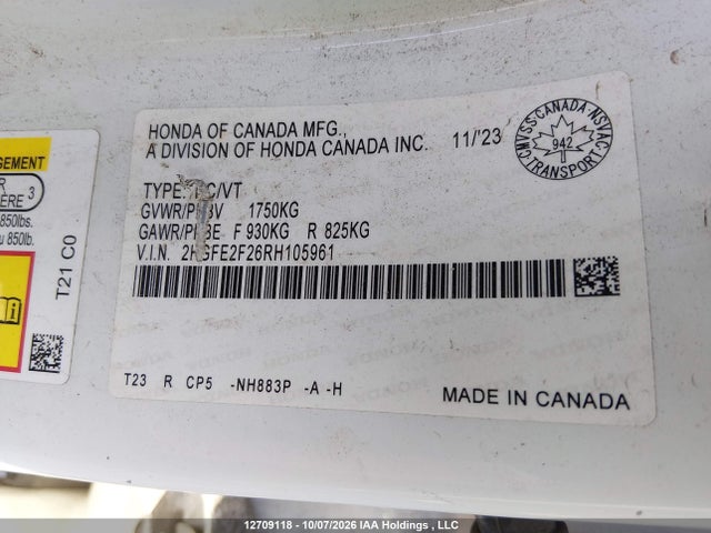 Honda Civic Lx 2024 2HGFE2F26RH105961 Image 9