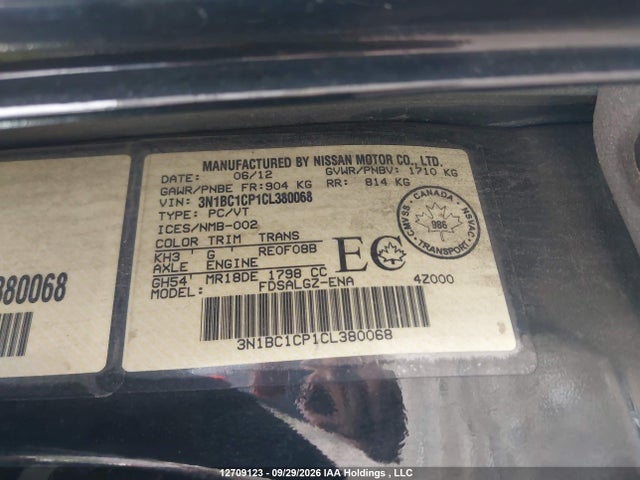 Aukcja sprzedaży 2012 Nissan Versa 1.8 S/1.8 Sl, vin: 3N1BC1CP1CL380068, numer aukcji: 12709123