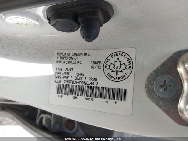 Aukcja sprzedaży 2012 Honda Civic Lx, vin: 2HGFB2F40CH054412, numer aukcji: 12709130