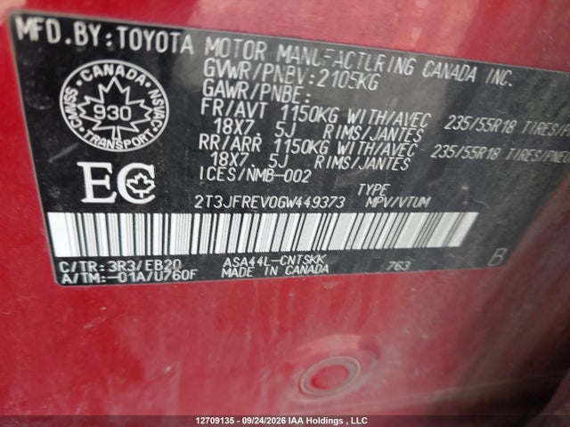 Продаж на аукціоні авто 2016 Toyota Rav4 Se, vin: 2T3JFREV0GW449373, номер лоту: 12709135