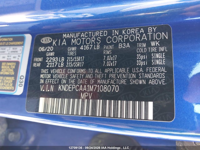 Продажа на аукционе авто 2021 Kia Seltos Lx, vin: KNDEPCAA1M7108070, номер лота: 12709136