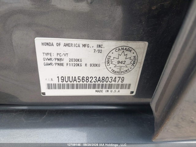 2003 Acura Tl 3.2 Type S მანქანა იყიდება აუქციონზე, vin: 19UUA56823A803479, აუქციონის ნომერი: 12709146