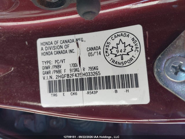 2HGFB2F43EH033265 Honda Civic Lx