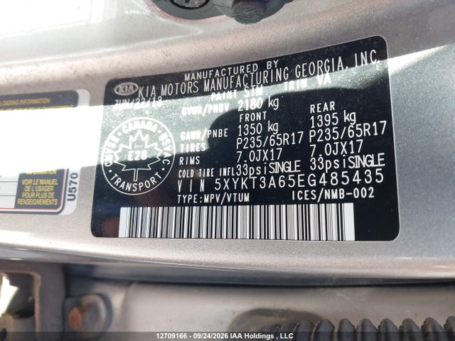 2014 Kia Sorento Lx მანქანა იყიდება აუქციონზე, vin: 5XYKT3A65EG485435, აუქციონის ნომერი: 12709166