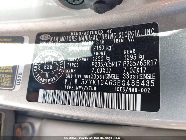 2014 Kia Sorento Lx მანქანა იყიდება აუქციონზე, vin: 5XYKT3A65EG485435, აუქციონის ნომერი: 12709166