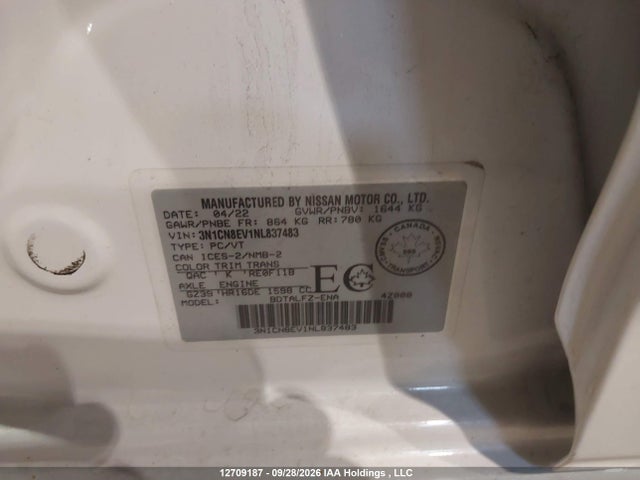 Nissan Versa 2022 3N1CN8EV1NL837483 Image 9