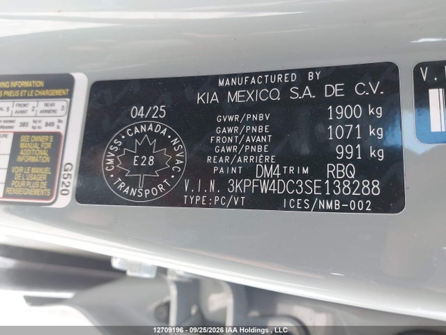 Продаж на аукціоні авто 2025 Kia K4 Gt-line Turbo/gt-line Turbo Limited, vin: 3KPFW4DC3SE138288, номер лоту: 12709196