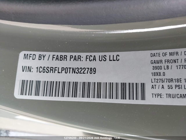 Продаж на аукціоні авто 2026 Ram 1500 Rebel, vin: 1C6SRFLP0TN322789, номер лоту: 12709200
