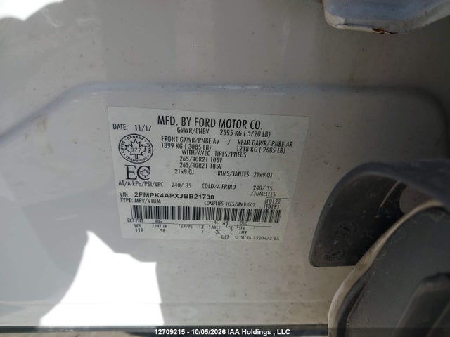 12709215 :رقم المزاد ، 2FMPK4APXJBB21738 vin ، 2018 Ford Edge Sport مزاد بيع