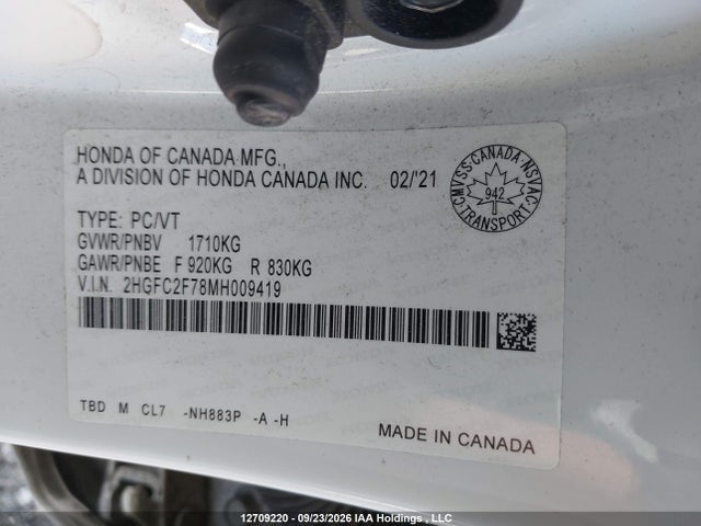 2021 Honda Civic Ex მანქანა იყიდება აუქციონზე, vin: 2HGFC2F78MH009419, აუქციონის ნომერი: 12709220
