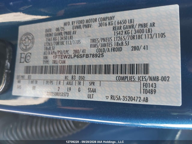 2025 Ford F-150 Stx მანქანა იყიდება აუქციონზე, vin: 1FTEW2LP6SFB78925, აუქციონის ნომერი: 12709228
