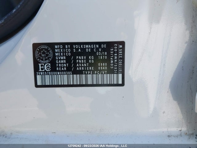 Продажа на аукционе авто 2019 Volkswagen Jetta 1.4 Tsi Highline, vin: 3VWE57BU0KM008385, номер лота: 12709242