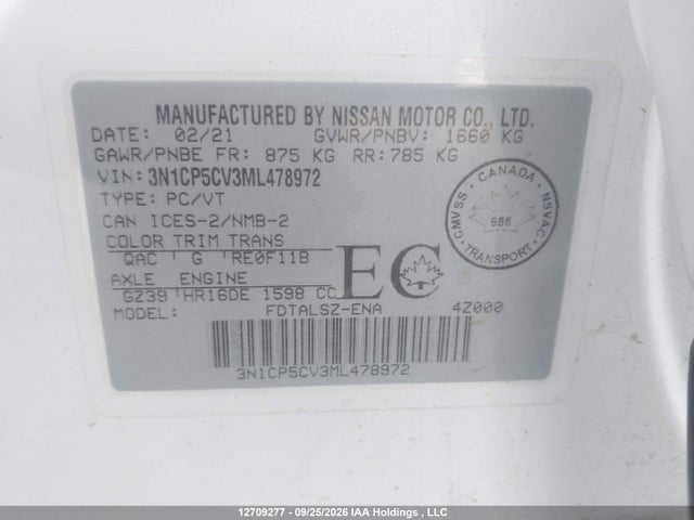 Продажа на аукционе авто 2021 Nissan Kicks Sv, vin: 3N1CP5CV3ML478972, номер лота: 12709277