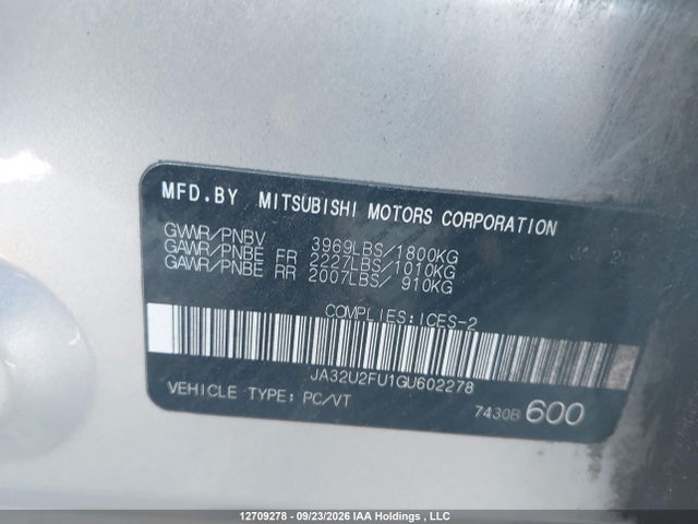 JA32U2FU1GU602278 Mitsubishi Lancer