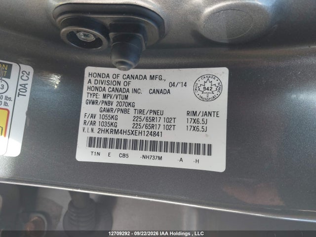 12709292 :رقم المزاد ، 2HKRM4H5XEH124841 vin ، 2014 Honda Cr-v Ex مزاد بيع