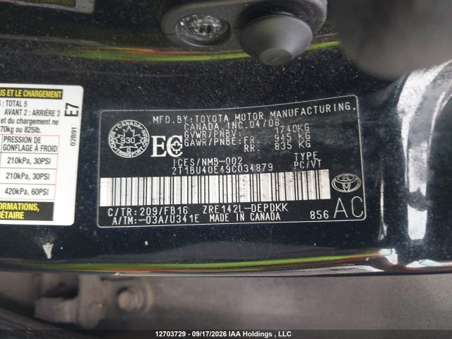 Продажа на аукционе авто 2009 Toyota Corolla S/le/xle, vin: 2T1BU40E49C034879, номер лота: 12703729