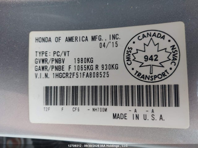 Honda Accord 2015 1HGCR2F51FA808525 Image 9