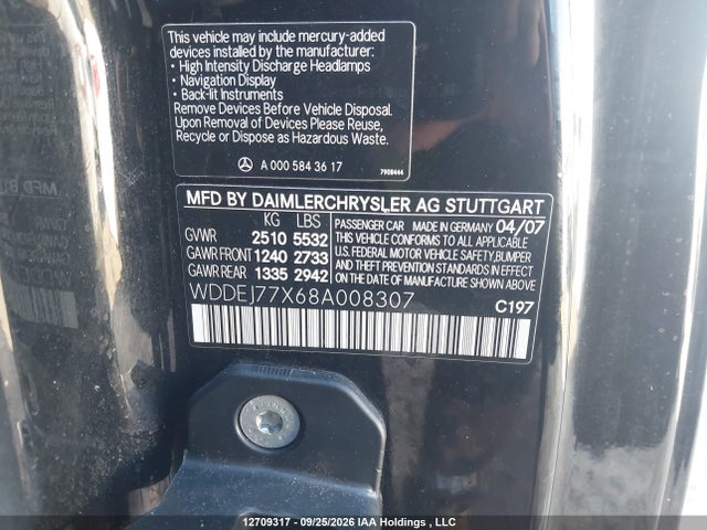 Продажа на аукционе авто 2008 Mercedes-benz Cl 63 Amg, vin: WDDEJ77X68A008307, номер лота: 12709317