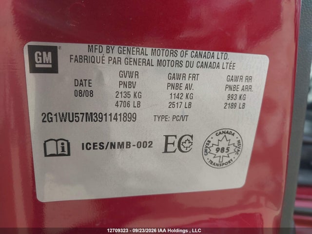 Aukcja sprzedaży 2009 Chevrolet Impala Ltz, vin: 2G1WU57M391141899, numer aukcji: 12709323