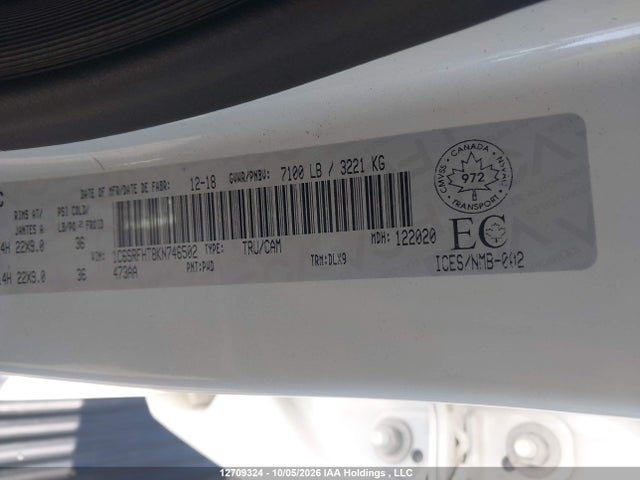 Продажа на аукционе авто 2019 Ram 1500 Limited, vin: 1C6SRFHT8KN746502, номер лота: 12709324
