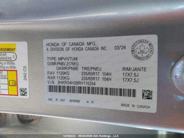 Продаж на аукціоні авто 2024 Honda Cr-v Lx-b, vin: 2HKRS4H28RH116254, номер лоту: 12709332
