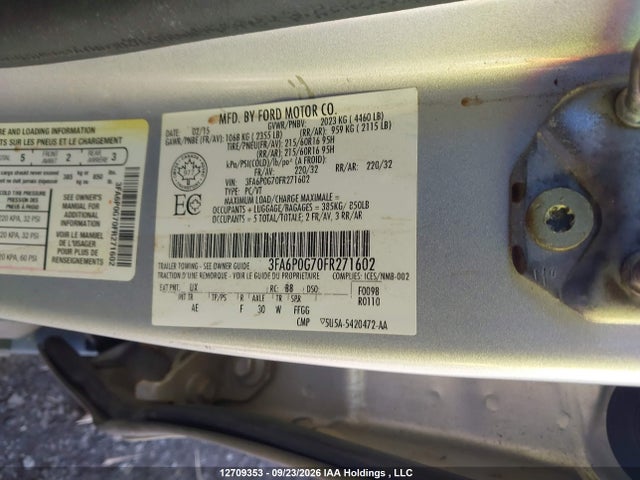 Продажа на аукционе авто 2015 Ford Fusion S, vin: 3FA6P0G70FR271602, номер лота: 12709353