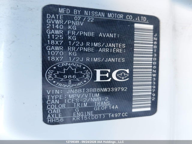 2022 Nissan Rogue მანქანა იყიდება აუქციონზე, vin: JN8BT3BB8NW339792, აუქციონის ნომერი: 12709389