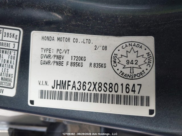 2008 Honda Civic Hybrid მანქანა იყიდება აუქციონზე, vin: JHMFA362X8S801647, აუქციონის ნომერი: 12709392