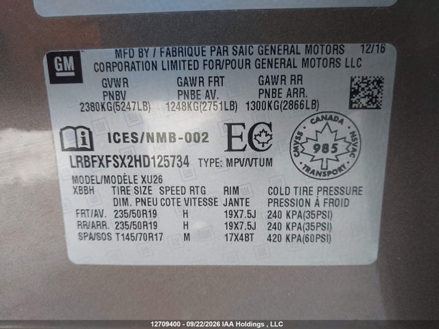 Buick Envision Premium Ii 2017 LRBFXFSX2HD125734 Image 9