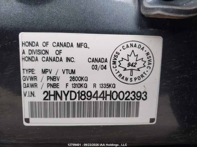 Auction sale of the 2004 Acura Mdx, vin: 2HNYD18944H002393, lot number: 12709401