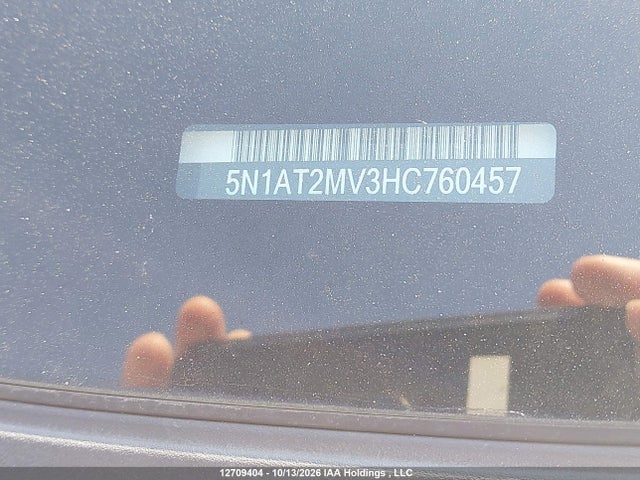 12709404 :رقم المزاد ، 5N1AT2MV3HC760457 vin ، 2017 Nissan Rogue Sv/sl مزاد بيع