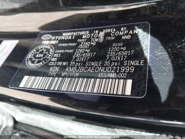 Продаж на аукціоні авто 2022 Hyundai Tucson Preferred Awd, vin: KM8JBCAE0NU021999, номер лоту: 12709406