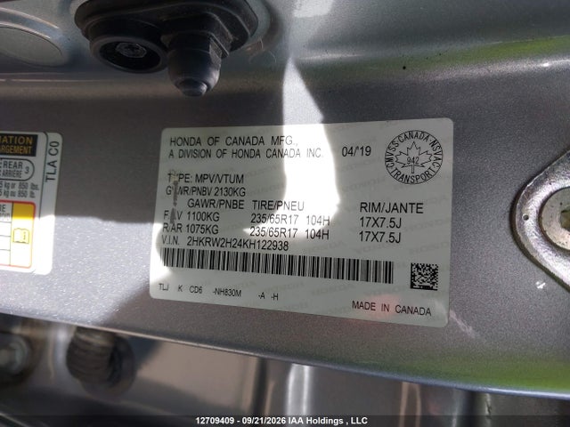 2HKRW2H24KH122938 Honda CR-V LX