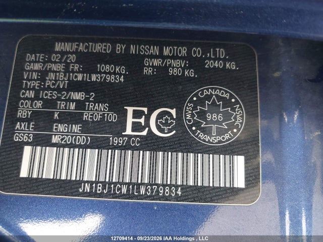 Продаж на аукціоні авто 2020 Nissan Rogue Sport S/sv/sl, vin: JN1BJ1CW1LW379834, номер лоту: 12709414