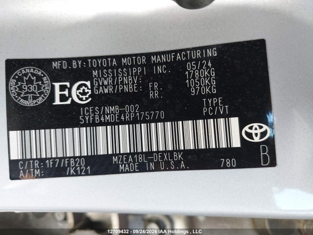 Toyota Corolla 2024 5YFB4MDE4RP175770 Image 9