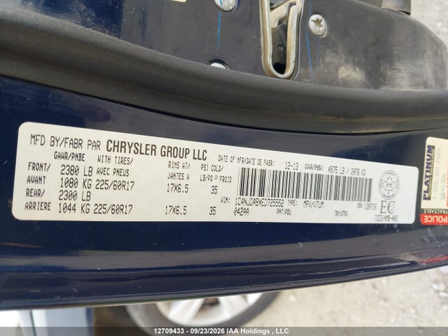 2014 Jeep Compass Sport მანქანა იყიდება აუქციონზე, vin: 1C4NJDABXED725552, აუქციონის ნომერი: 12709433