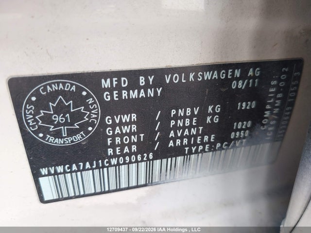 Продажа на аукционе авто 2012 Volkswagen Golf, vin: WVWCA7AJ1CW090626, номер лота: 12709437