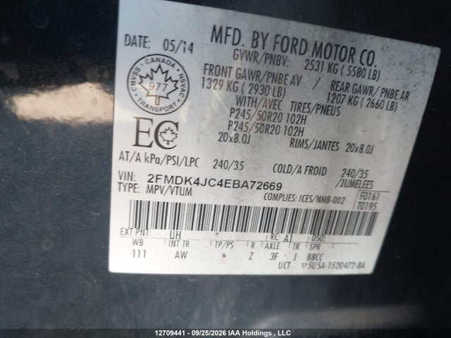 Aukcja sprzedaży 2014 Ford Edge Sel, vin: 2FMDK4JC4EBA72669, numer aukcji: 12709441