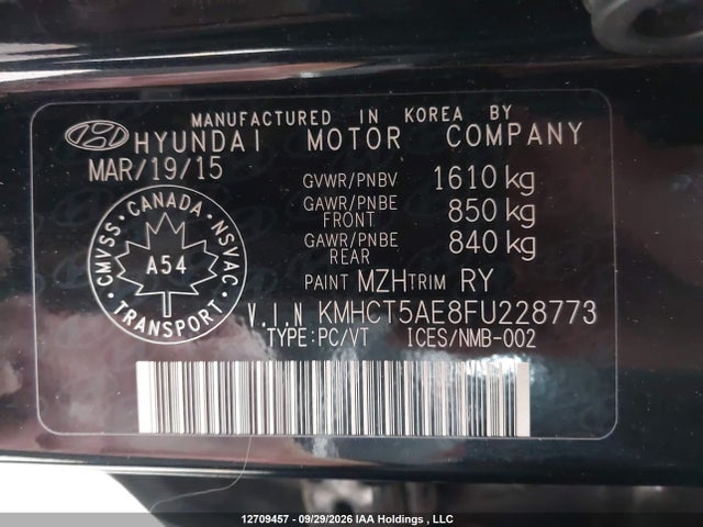 Продажа на аукционе авто 2015 Hyundai Accent Gl, vin: KMHCT5AE8FU228773, номер лота: 12709457