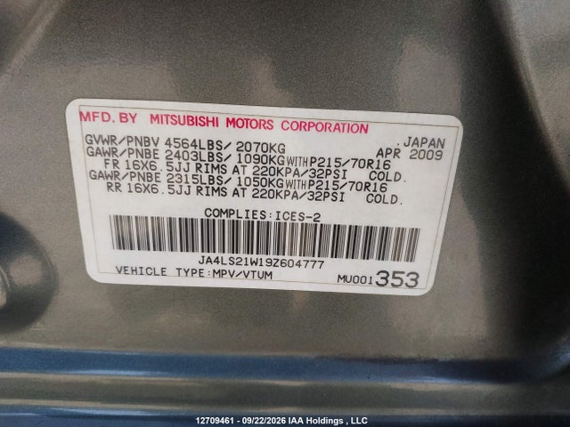Продаж на аукціоні авто 2009 Mitsubishi Outlander, vin: JA4LS21W19Z604777, номер лоту: 12709461