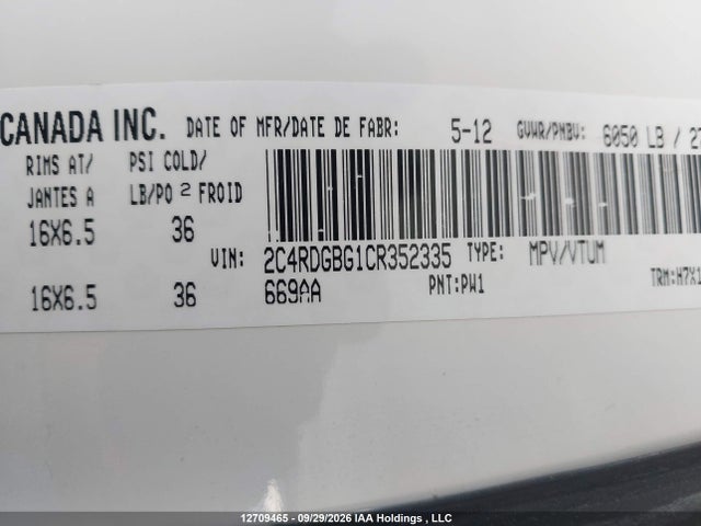 Продаж на аукціоні авто 2012 Dodge Grand Caravan Se, vin: 2C4RDGBG1CR352335, номер лоту: 12709465