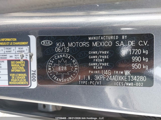 Продажа на аукционе авто 2019 Kia Forte Fe/lx/lxs, vin: 3KPF24ADXKE134280, номер лота: 12709469