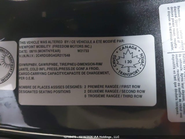 Продаж на аукціоні авто 2016 Dodge Grand Caravan Se/sxt, vin: 2C4RDGBG4GR217548, номер лоту: 12709470