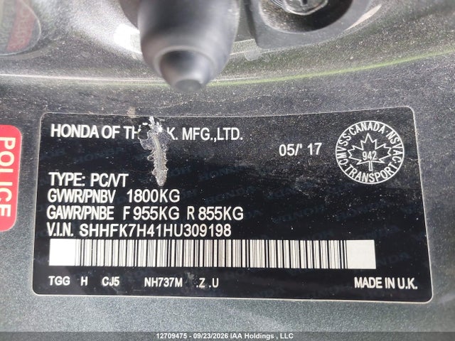 SHHFK7H41HU309198 Honda Civic Sport
