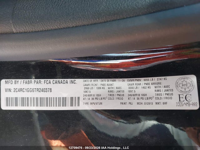 Aukcja sprzedaży 2026 Chrysler Pacifica Limited, vin: 2C4RC1GG6TR240378, numer aukcji: 12709476