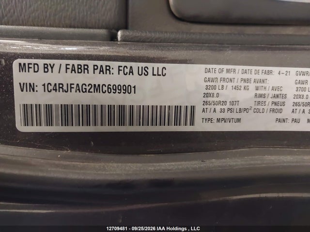 2021 Jeep Grand Cherokee Altitude მანქანა იყიდება აუქციონზე, vin: 1C4RJFAG2MC699901, აუქციონის ნომერი: 12709481