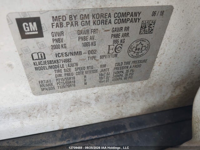 12709488 :رقم المزاد ، KL4CJESB5KB714682 vin ، 2019 Buick Encore Preferred مزاد بيع
