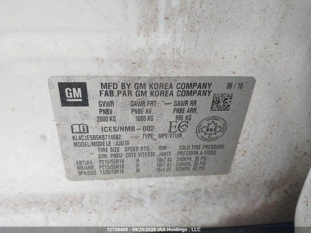 12709488 :رقم المزاد ، KL4CJESB5KB714682 vin ، 2019 Buick Encore Preferred مزاد بيع